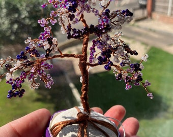 Mini Beaded Wire Tree Sculpture: Handmade Copper Wire Art Gift