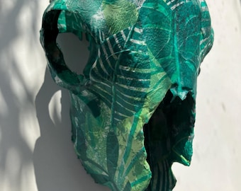 Real sheep skull, ethically sourced, decoupaged with leaf design, unique, goth, quirky, skulls