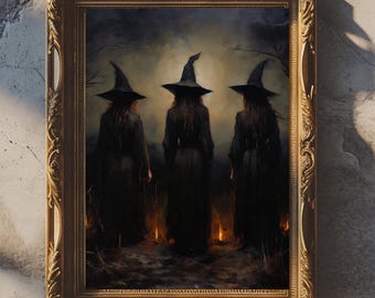 Moonlight Witches | Witchy Wall Print | Halloween Art | Cottagecore | Printable | Digital Download