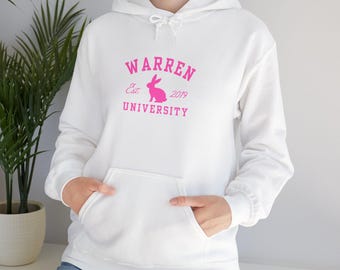 Bunny, Warren University Graphic Hoodie Sweatshirt - Pink Rabbit School Logo Jumper, Book Lover Gift, Cozy College Apparel, Literary Fan