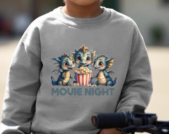Movie Night | Dragon Eating Popcorn | Fantasy Sweatshirt | Cozy Fun