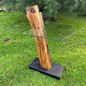 Side table made of half-timbered beams