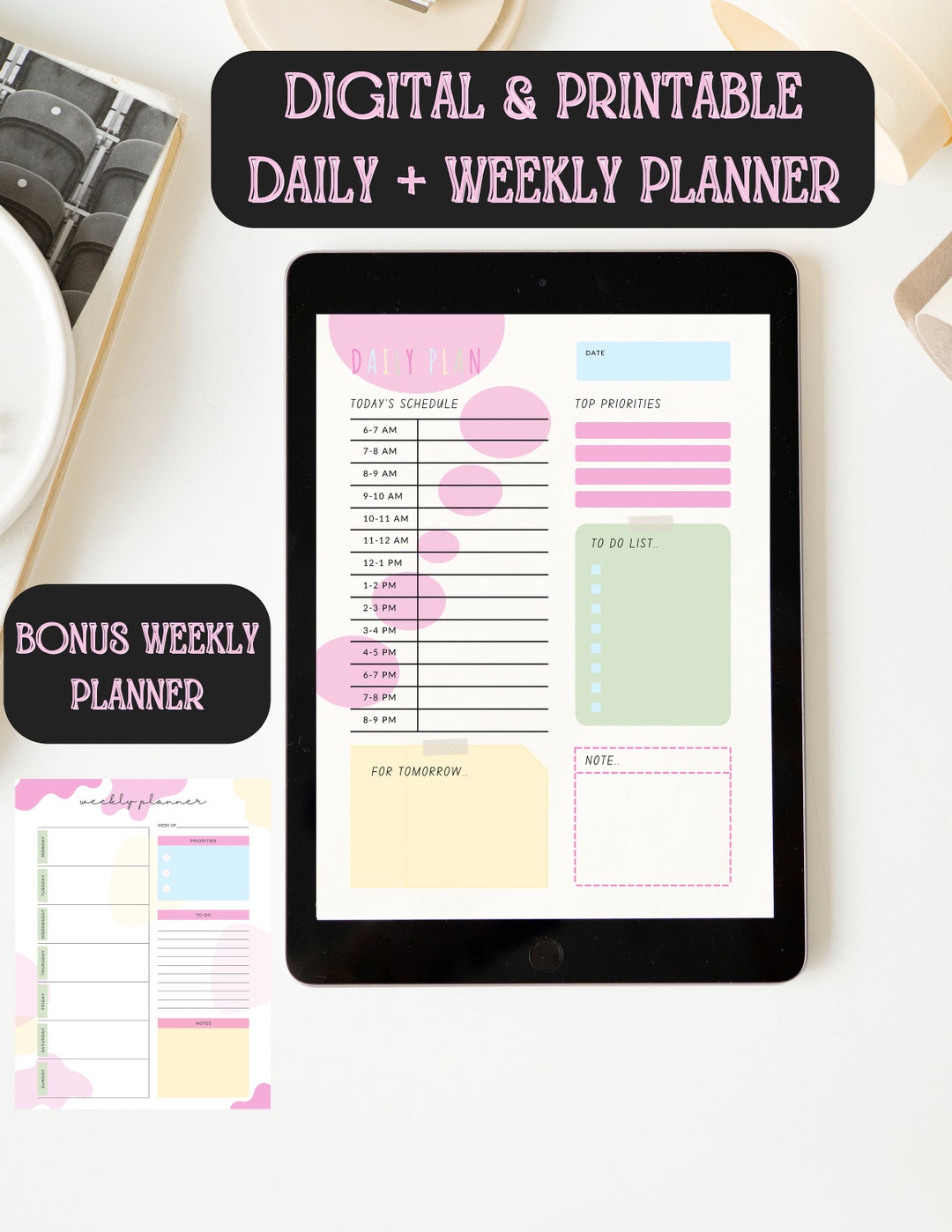 Digital and Printable, INSTANT DOWNLOAD, Daily and Weekly Planner ...