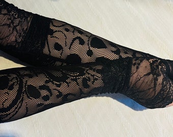 Long black  lace fingerless gloves