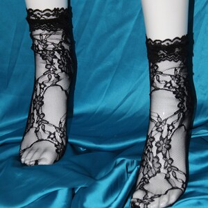 Black Lace Socks. Scalloped Edge Lace and Mesh Socks. Handmade