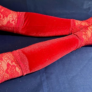 Dark red velvet long stretch lace top fingerless prom or opera gloves