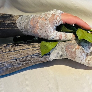 Beautiful Gray velvet with lace fingerless gloves