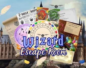 Wizard escape room game Wizard school printable puzzle escape room game family and kids fun game night activity easy set up escape room