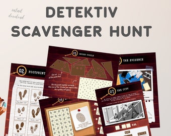 Detective escape room game, printable puzzle, escape room game family and kids, fun game, easy set up escape room, birthday party game kids