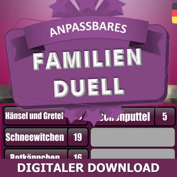 Familien Duell Spiel deutsch |  anpassbares Partyspiel für Familie und Freunde | Geburtstagsspiel Quiz Spiel | Sofort-Download