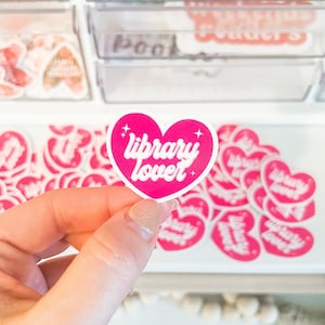 Library Lover Sticker: Pink Heart, Bookish Kindle Gift Book Lover