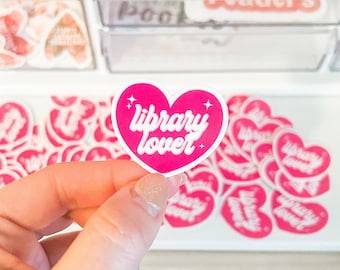 Library Lover Sticker: Pink Heart, Bookish Kindle Gift Book Lover