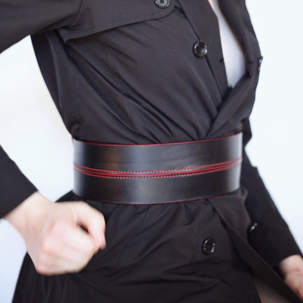 Ceinture Obi en cuir, couture à la main, taille sur mesure, ajustement réglable