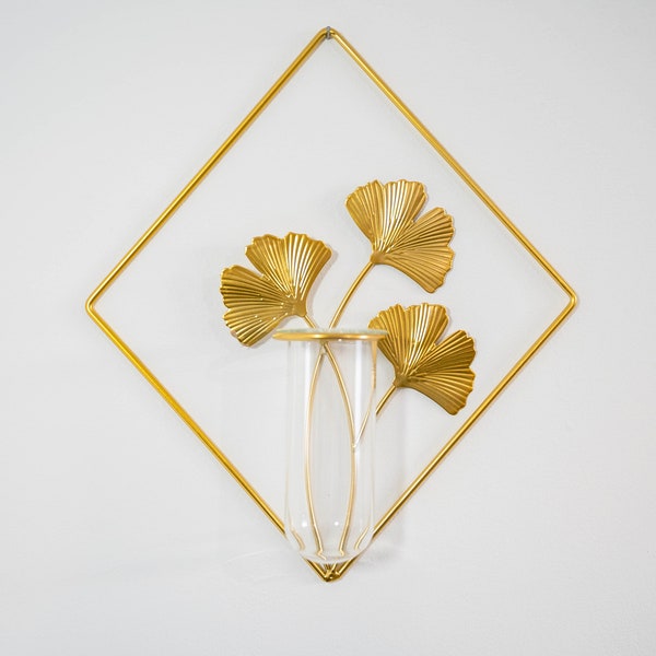 Wandvase Gold Glas Moderne Wanddekoration Ginkgo