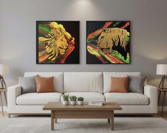 King and Queen Lion Paintings (Stretched Canvas)