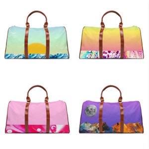 Colorful Artistic Travel Duffel Bag, Waterproof Canvas Weekend bag, Carry on Weekender Overnight Bag