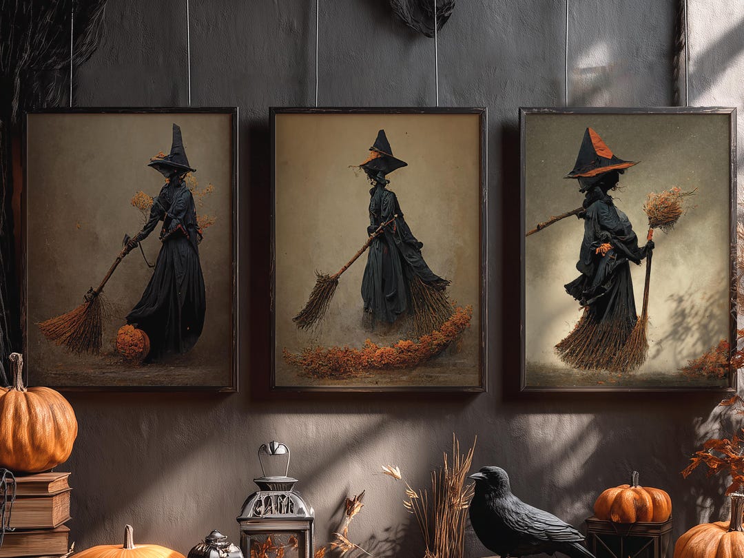 Halloween Witch Wall Art Set Witch Decor, Halloween Party Decor Wall ...