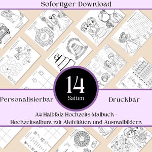 Personaliseerbare kledingstukken Malbuch | A4 Halbfalz| 14 Kinderactiviteiten | Hoge kwaliteit paket für kinder | Druckbares Hochzeitheft