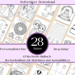 Personaliseerbare kledingstukken Malbuch | A5 | 28 Bearbeitbare activiteiten voor kinderen | Hoge kwaliteit paket für kinder | Druckbares Hochzeitheft