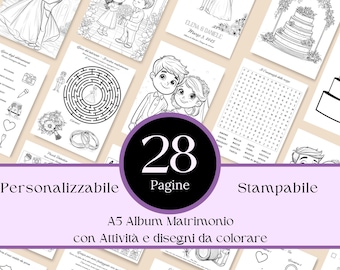 Matrimonio Nozze Album giochi e disegni da Colorare Personalizzabile | A5 | 28 Pagine | Kit bambini Nozze | Libro Attività | Italian wedding