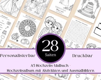 Personalisierbares Hochzeits Malbuch | A4 | 28 Bearbeitbare Aktivität für Kinder | Hochzeitsheft Paket für Kinder | Druckbares Hochzeitsheft