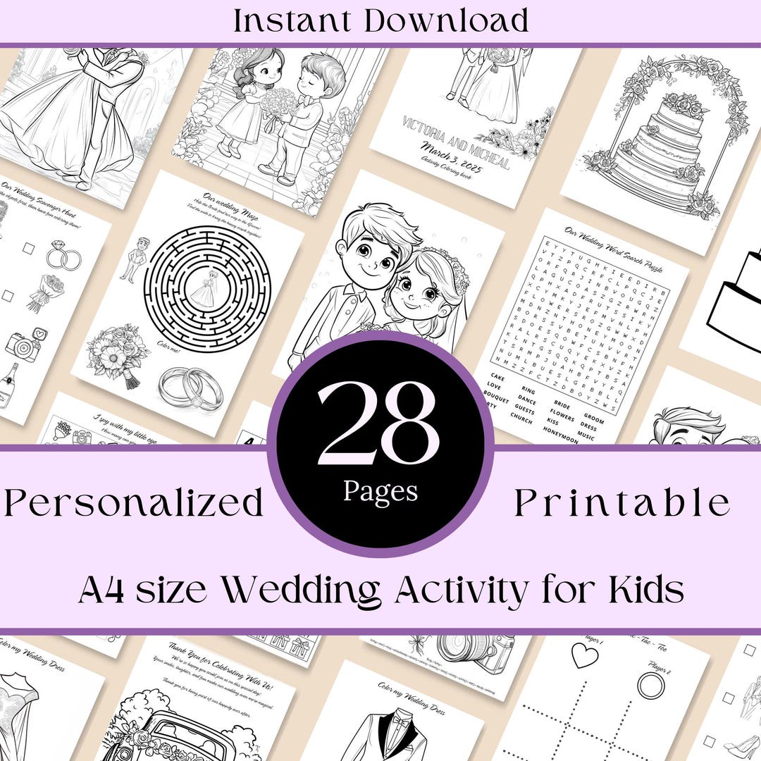 Personalized Wedding Coloring Book | A4 Size | 28 Editable Activity ...