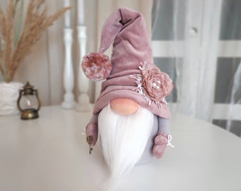 Holiday pink Gnome cute handmade gift, mom sister teacher. Soft gnome Scandinavian home amulet. Easter gift nordic style. Stuffed kids toy