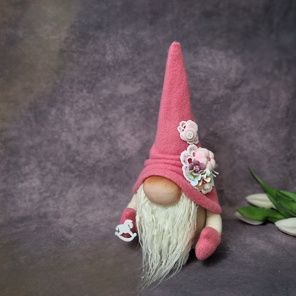 Pink Handmade Gnome! Enchant Your Living Space with Scandinavian Touch. Nordic Elegance! Adorn Your Space with Timeless Craftsmanship.