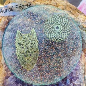 Aufladeplatte mit Wellen- und Wolfskopfmotiv, inklusive Kristallheilung, Kristalle, Reinigung, Wohlbefinden