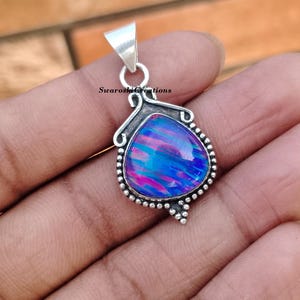 Blauer Australischer Triplet Opal Anhänger: Handgemachtes 925 Sterling Silber Schmuckset
