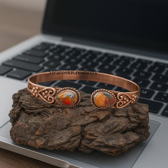 Handcrafted Oyster Turquoise Copper Bracelet | Adjustable Boho Chic Gemstone Cuff | Statement Healing Jewelry"