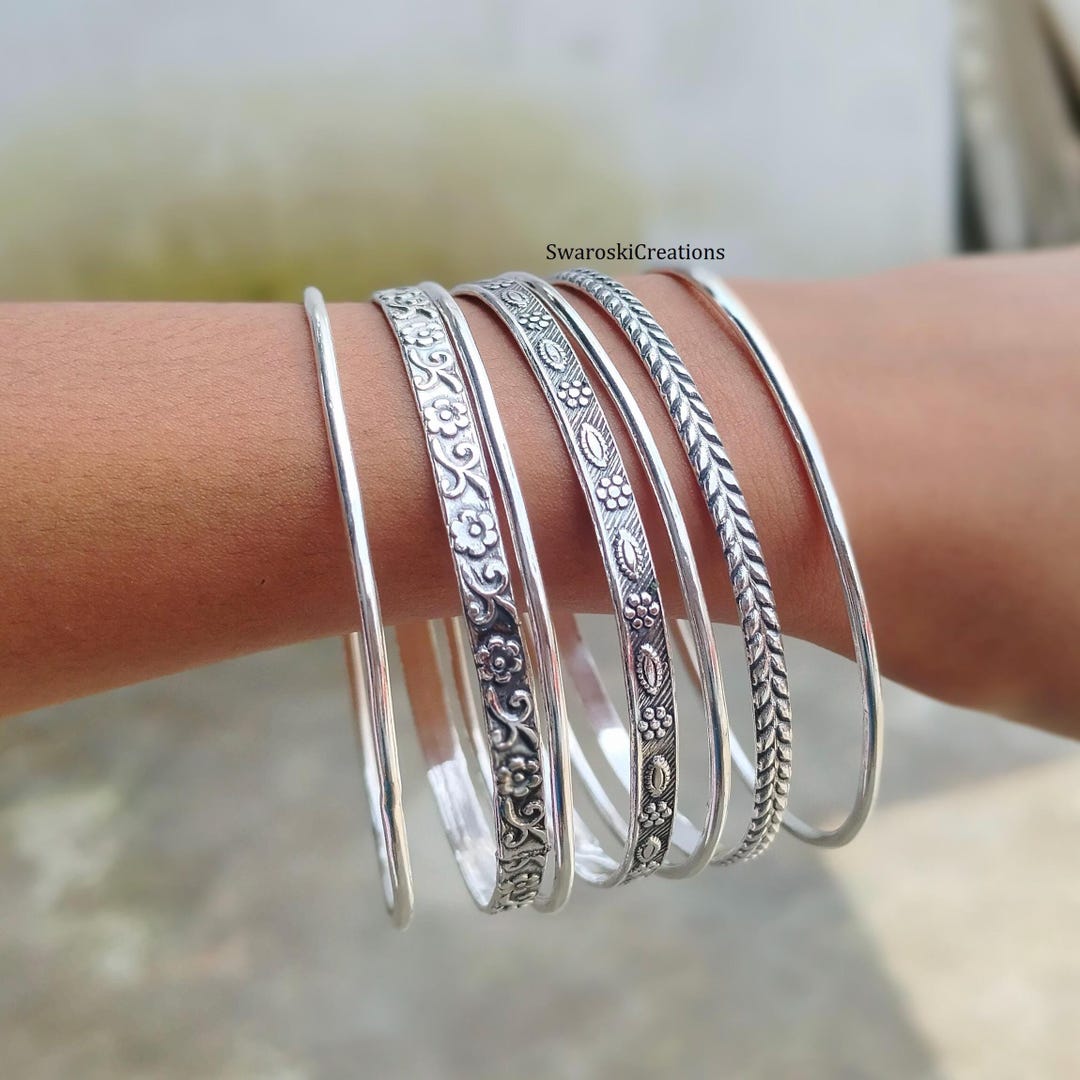Handmade Sterling Silver Bangle Set, Stackable Silver Bangles