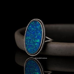 Rainbow Fire Aurora Opal Rings 925 Sterling Silver Jewelry Opal Doublet Rings Engagement Rings Gift For Her