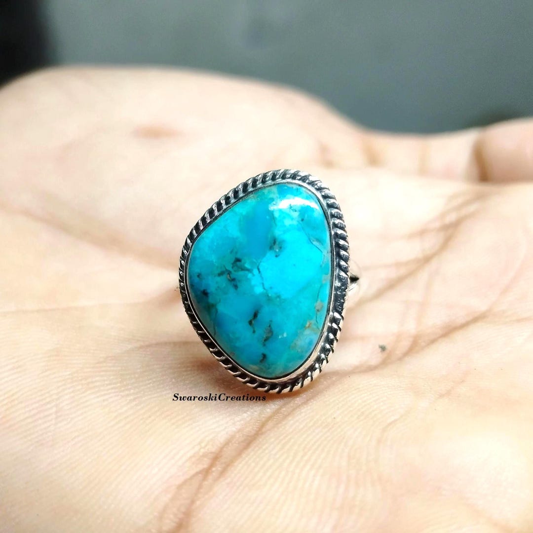 Kingman Turquoise Sterling Silver Ring: Southwestern Cluster Jewelry - Etsy