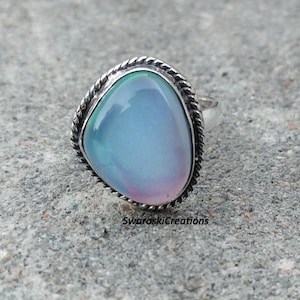 Aurora Opal Ring in Sterling Silver | Handmade Gemstone Jewelry | Unique Statement Ring for Women | Iridescent Opal Fashion Jewelry&quot;