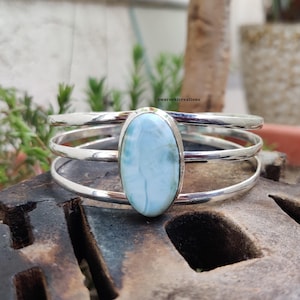 Natural Larimar Bracelet,925 Silver Bangle, Larimar Gemstone Bangle, Gemstone Bracelet, Sterling Silver Bracelet, Gift For Wife, Gift Idea