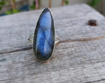 Natural Labradorite Ring , 925 Sterling Silver Ring , Handmade Ring , Teardrop Labradorite Ring , Promise Ring , Designer Ring , Women Ring