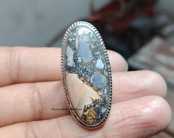 Handmade Oval Jasper Statement Ring | Oxidized Sterling Silver,