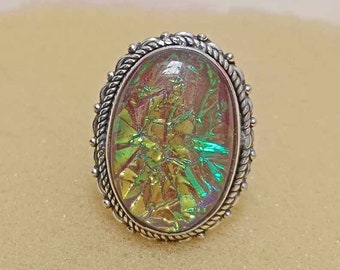 Splendido Tripletta Opale Gemma 925 Argento Sterling Mano Anello Tutte - Foto 4