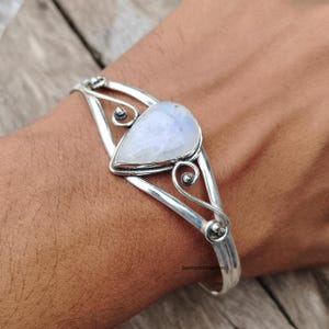 Handmade Moonstone Bangle: 925 Sterling Silver Boho Jewelry
