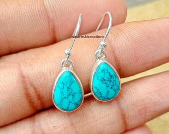 Turquoise Dangle Earrings: Handmade 925 Sterling Silver Boho Jewelry