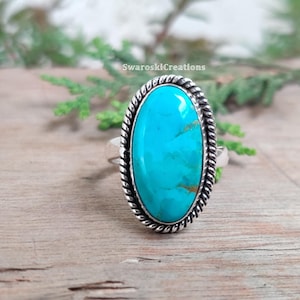 Kingman Turquoise Ring | Natural Arizona Gemstone Jewelry Handmade Kingman Turquoise Ring |Sterling Silver Boho Jewelry Southwestern Jewelry