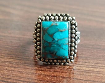Sterling Silver Turquoise Ring: Boho Gemstone Statement Jewelry