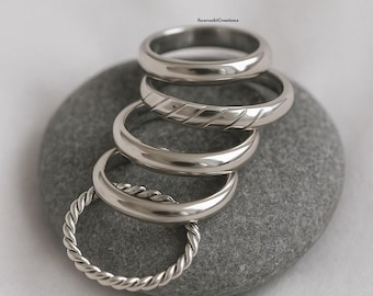 Handmade Sterling Silver Ring Set: Wide Band Stacking Rings