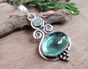 Teardrop Aquamarine Sterling Silver Necklace: Boho Gemstone Pendant
