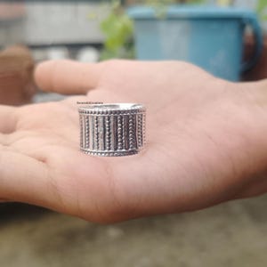Oxidized Sterling Silver Wide Band Ring: Adjustable Boho Statement Jewelry