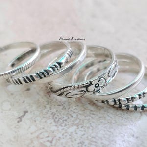 Set of 7 Sterling Silver Stacking Rings, Thin & Thick Rings, Dainty Beaded Twisted Rings, Dotted Ring, Silver Stack Rings, Ring For Women NY