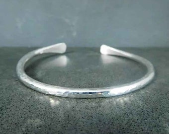 Dickes Sterling Silber Manschette Armband, gehämmert verstellbarer Armreif 925er Einfache Silber Schmuck, einfacher minimalistischer Schmuck, Geschenk für Männer, Männer Armreif