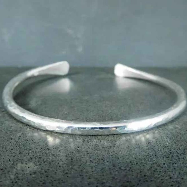 Thick Sterling Silver Cuff Bracelet, Hammered Adjustable Bangle 925 Simple Silver Jewelry,Simple Minimalist Jewelry, Gift For Men,Men Bangle