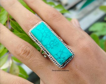 Handmade Turquoise Gemstone Ring: Artisan Bohemian Jewelry